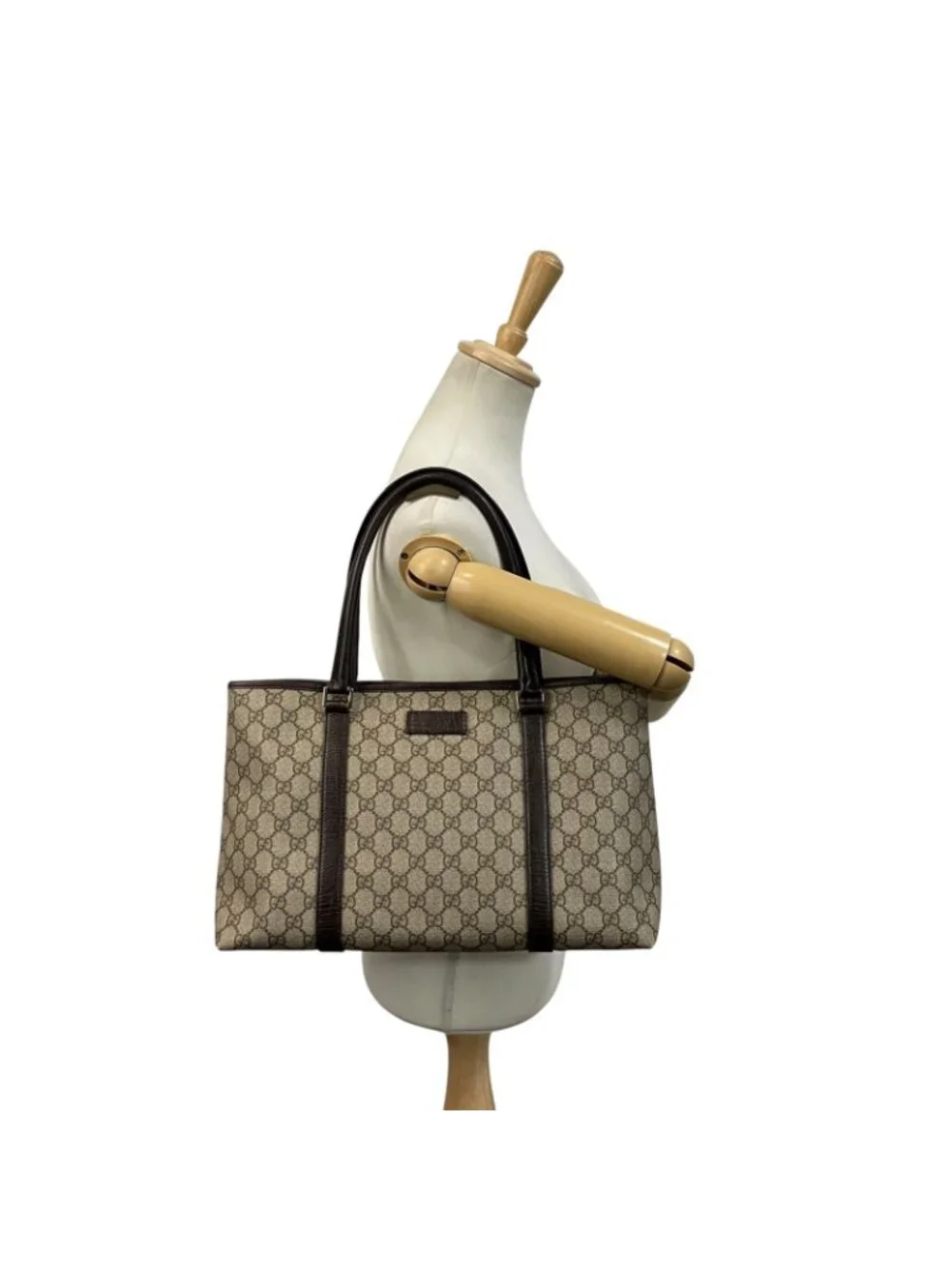 Gucci Tote Handle GG Supreme Leather Gray Judah Brown Silver Classic Simple